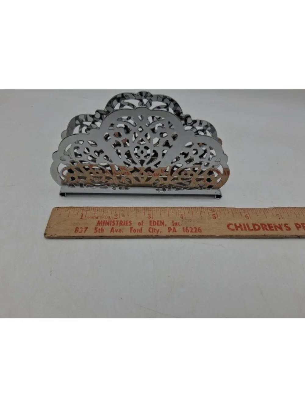 Vintage Irvin Ware USA Chrome/Silver Lace Filigree Napkin Holder/Letter Holder
